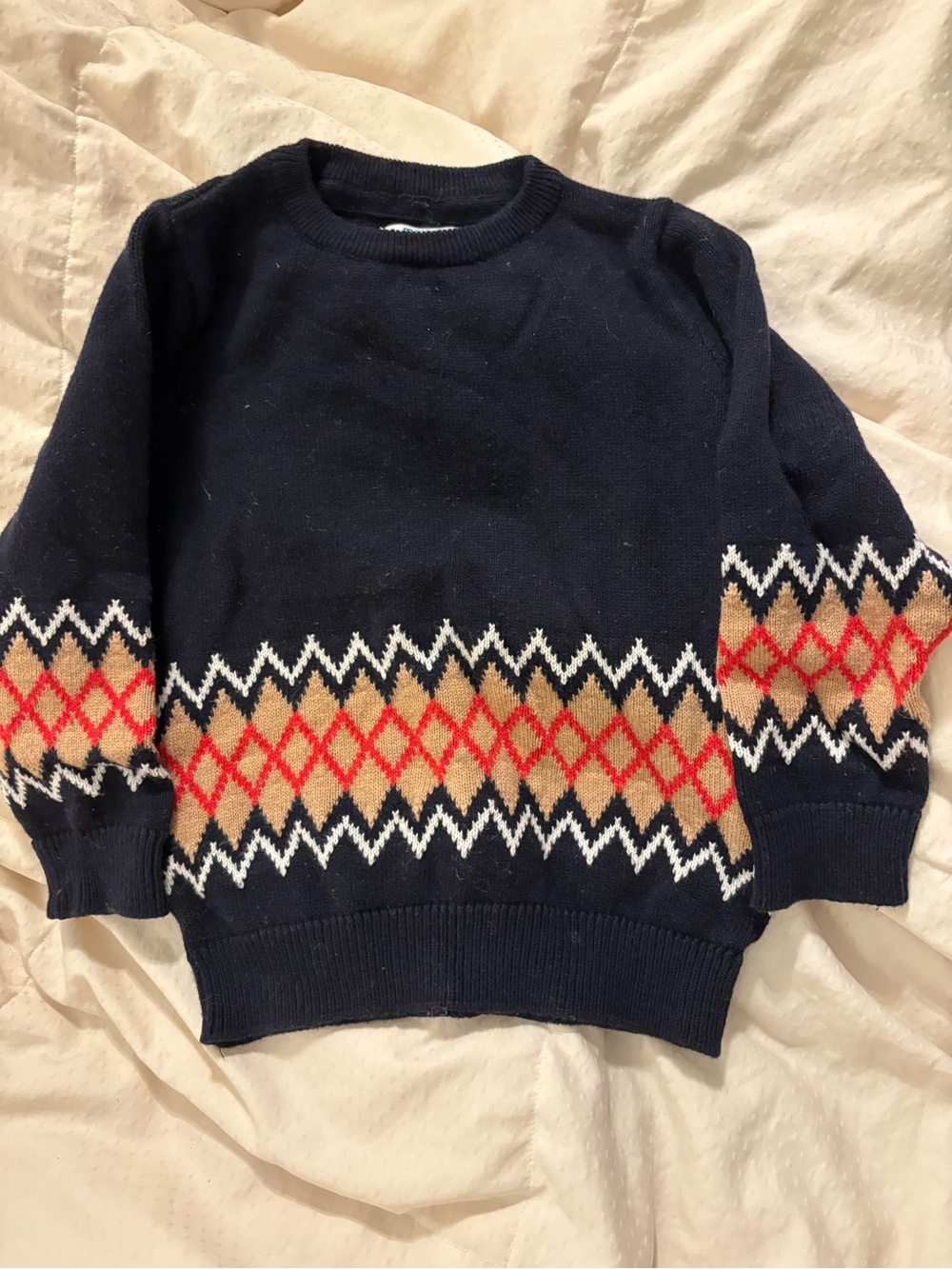 Mayoral Navy Crewneck Sweater with Beige and Red Argyle